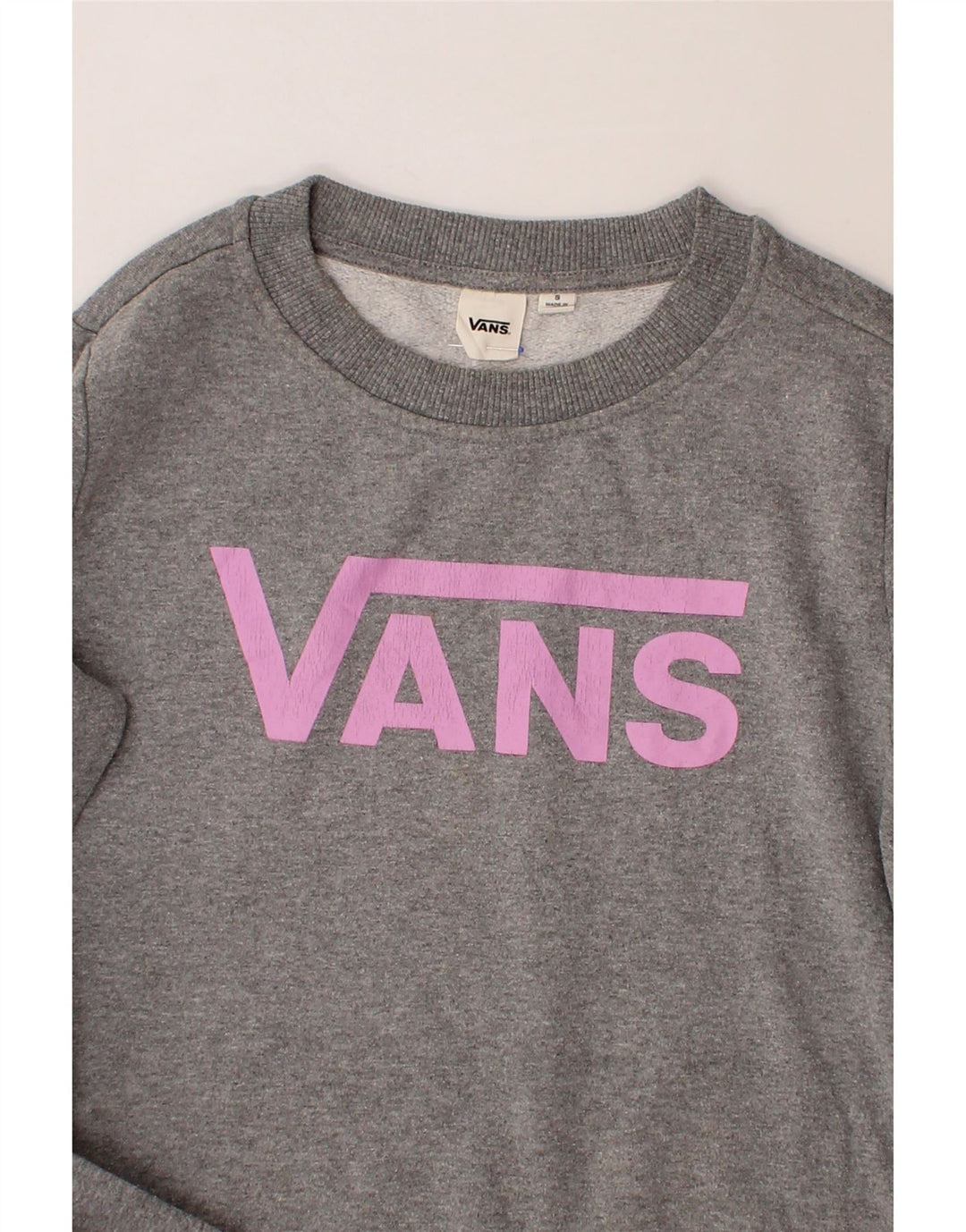 VANS Womens Graphic Oversized Sweatshirt Jumper UK 10 Small Grey Cotton Vintage Vans and Second-Hand Vans from Messina Hembry 