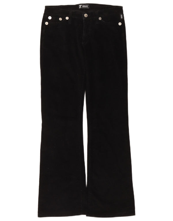 Pantaloni di velluto a coste svasati da donna Versace W28 L30 neri