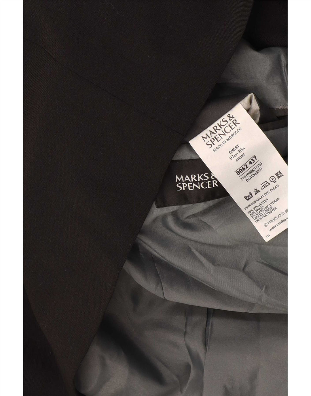 Giacca blazer corta da uomo a 3 bottoni Marks & Spencer UK 38 media nera
