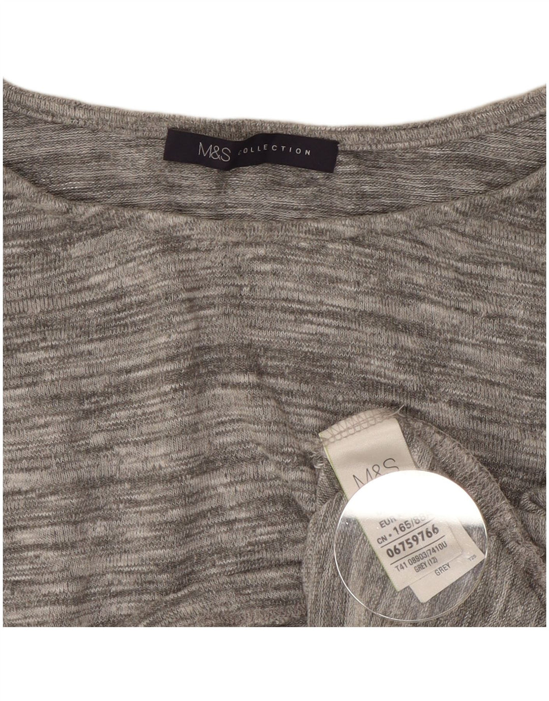 Marks & Spencer Top da donna manica 3/4 UK 12 Viscosa chiazzata grigio medio