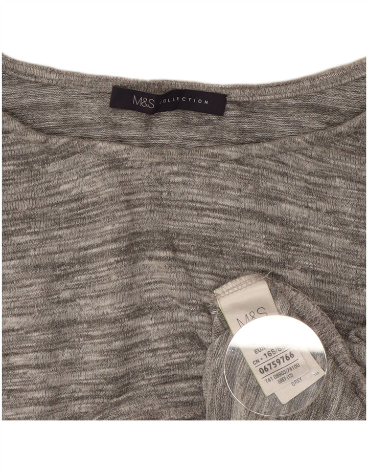Marks & Spencer Top da donna manica 3/4 UK 12 Viscosa chiazzata grigio medio