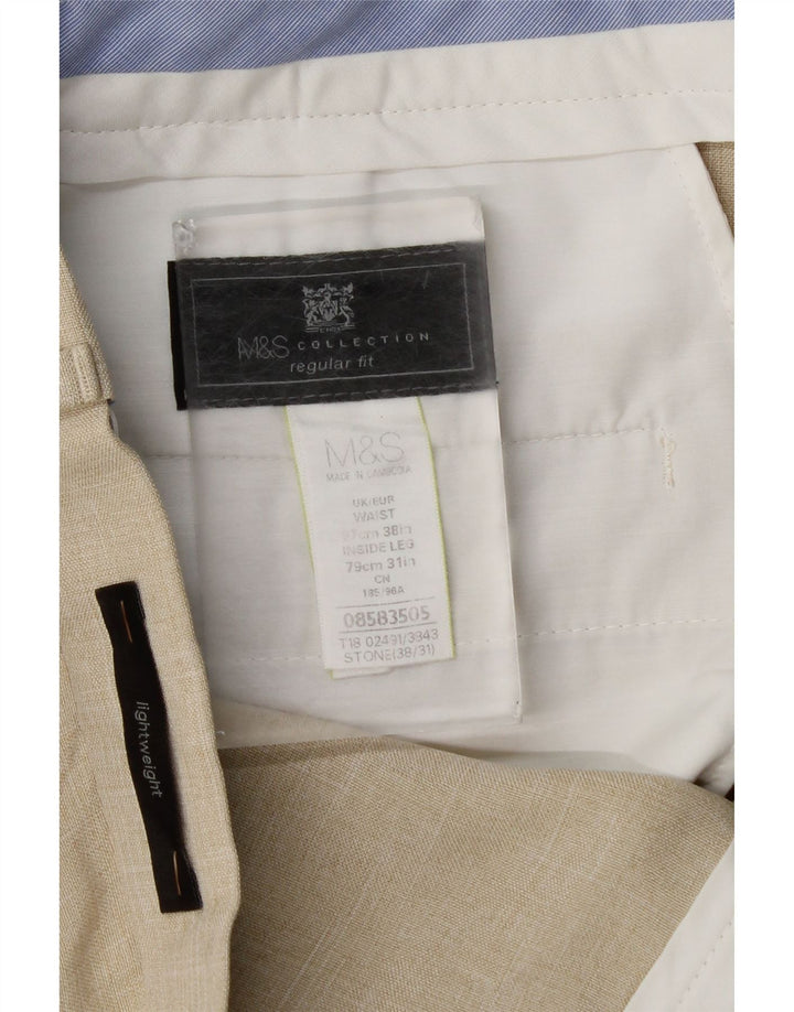 Pantaloni da abito dritti Regular Fit Marks & Spencer da uomo W38 L31 a quadri beige