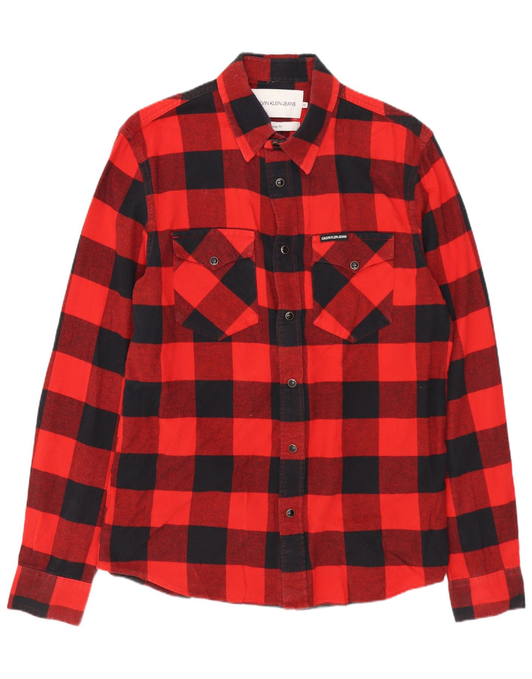 CALVIN KLEIN JEANS Camicia da uomo in flanella vestibilità regolare in cotone scozzese rosso medio