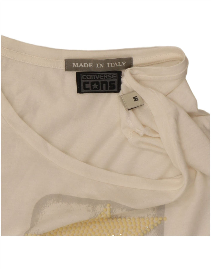 CONVERSE T-shirt grafica da donna Top UK 12 cotone bianco medio