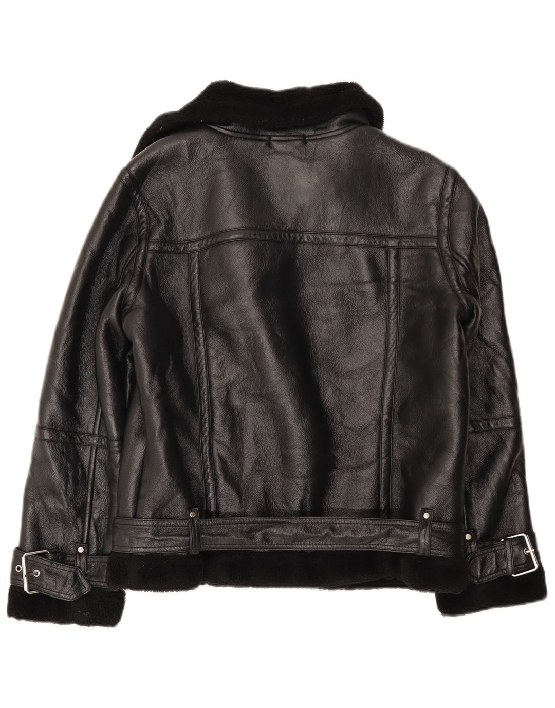 Topshop Giacca da motociclista Sherpa oversize da donna UK 10 Piccola in poliuretano nero