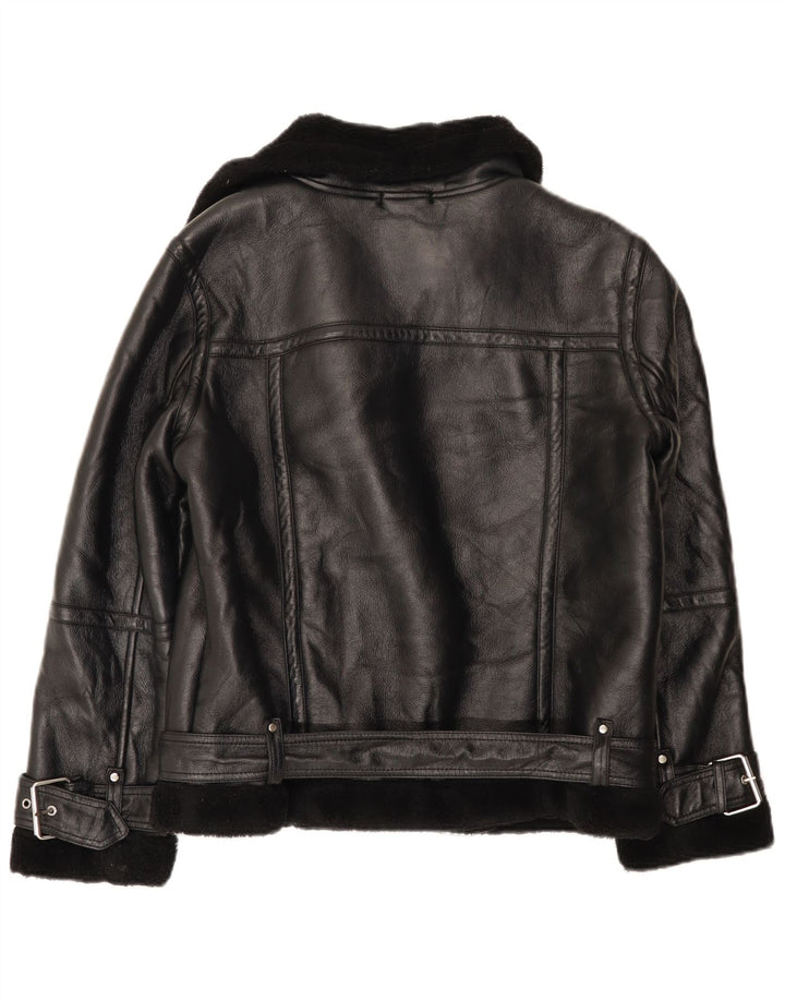 Topshop Giacca da motociclista Sherpa oversize da donna UK 10 Piccola in poliuretano nero