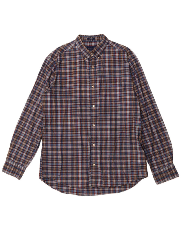 GANT Camicia da uomo vestibilità regolare taglia 43/44 17 1/2 XL Cotone a quadri blu navy
