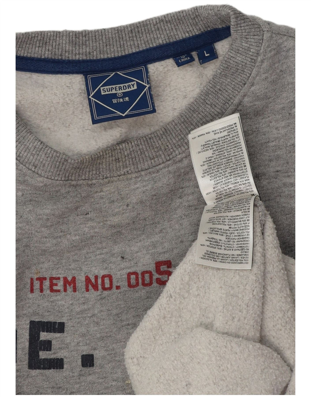 Felpa grafica da uomo SUPERDRY Maglione grande cotone chiazzato grigio