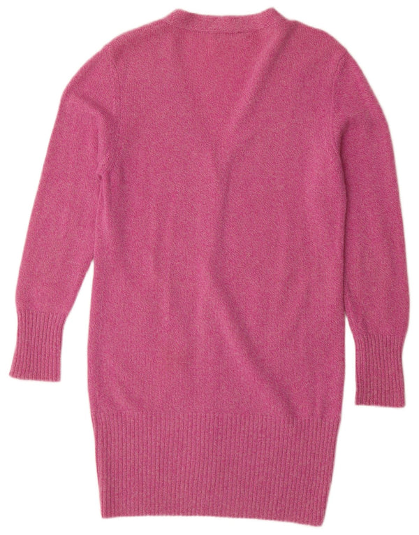 Maglione cardigan lungo da donna Andre Maurice UK 14 Cashmere rosa medio