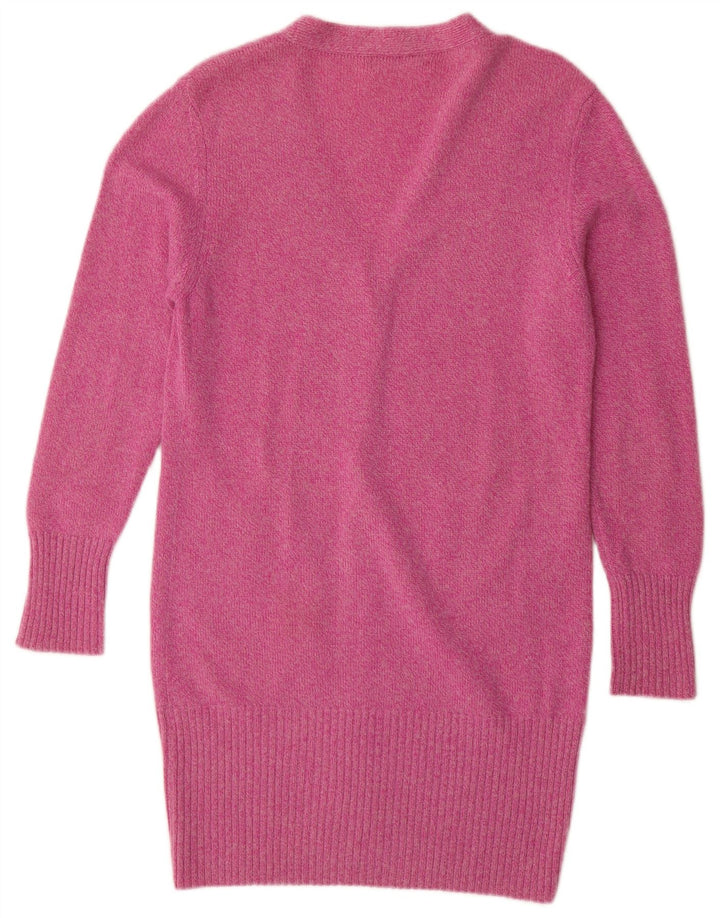 Maglione cardigan lungo da donna Andre Maurice UK 14 Cashmere rosa medio