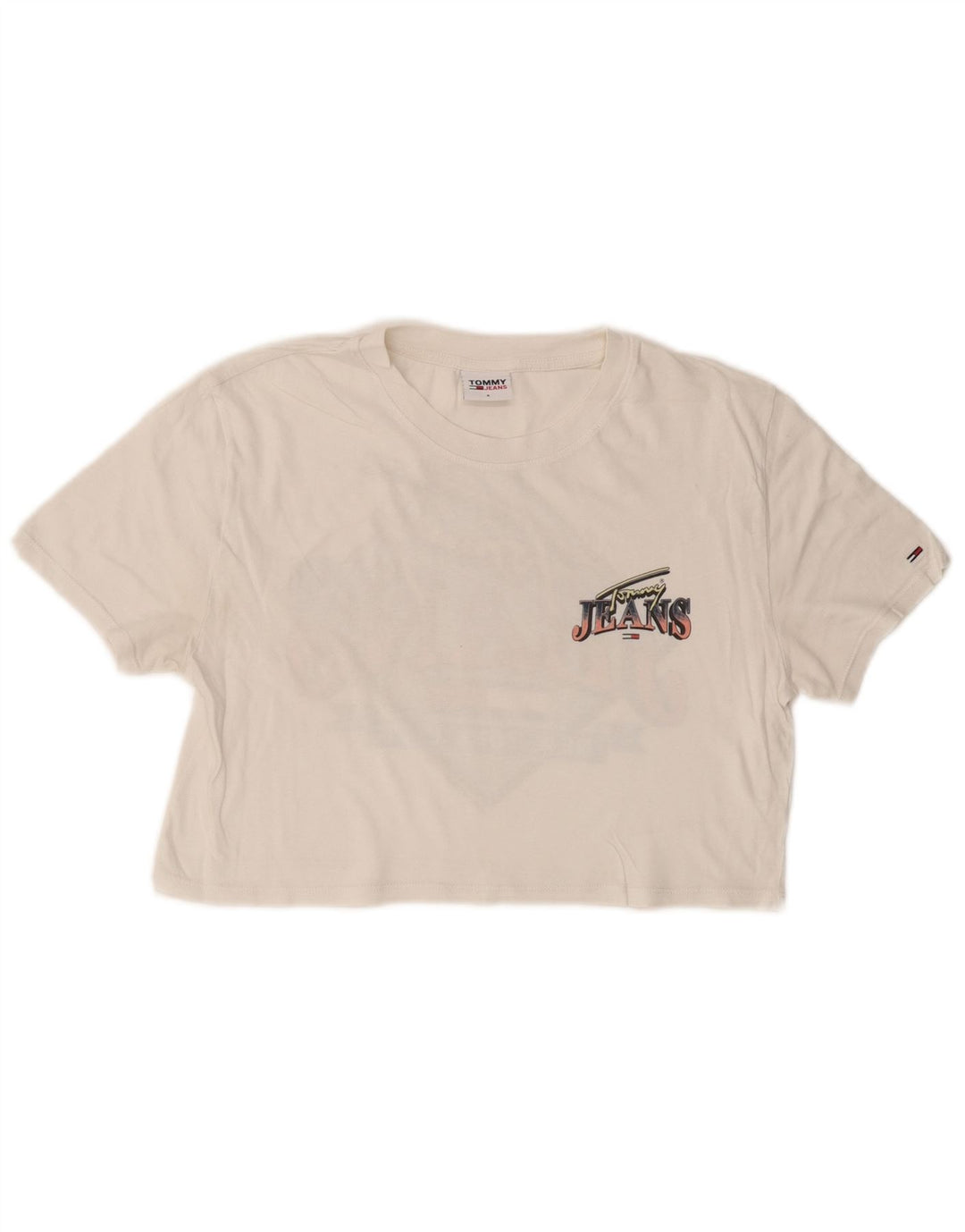 TOMMY HILFIGER T-shirt grafica corta da donna Top UK 10 piccola bianca