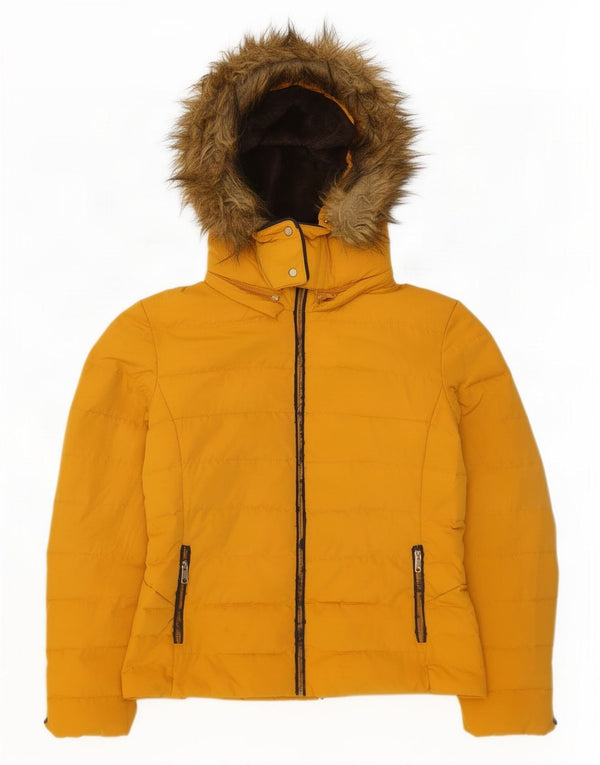 Giacca imbottita in sherpa con cappuccio da donna Zara UK 14 grande poliestere giallo