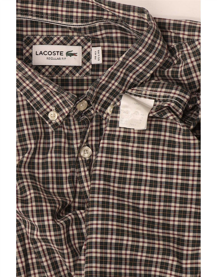 Camicia Lacoste da uomo vestibilità regolare taglia 43 cotone a quadri verdi grandi