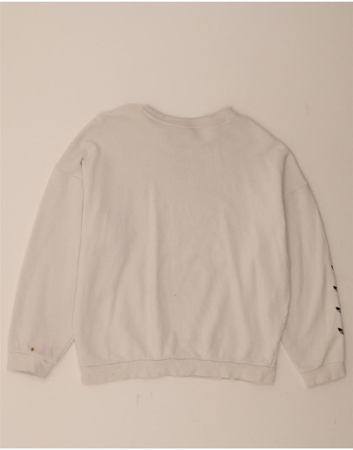 ADIDAS Womens Oversized Graphic Sweatshirt Jumper UK 16 Large White Cotton Vintage Adidas and Second-Hand Adidas from Messina Hembry 