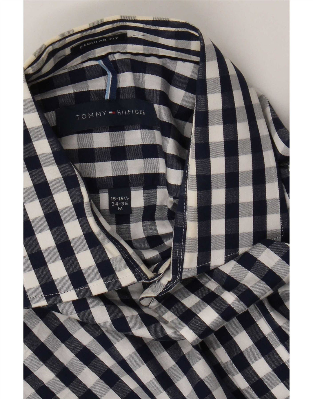Camicia da uomo vestibilità regolare Tommy Hilfiger taglia 15 1/2 percalle medio blu navy
