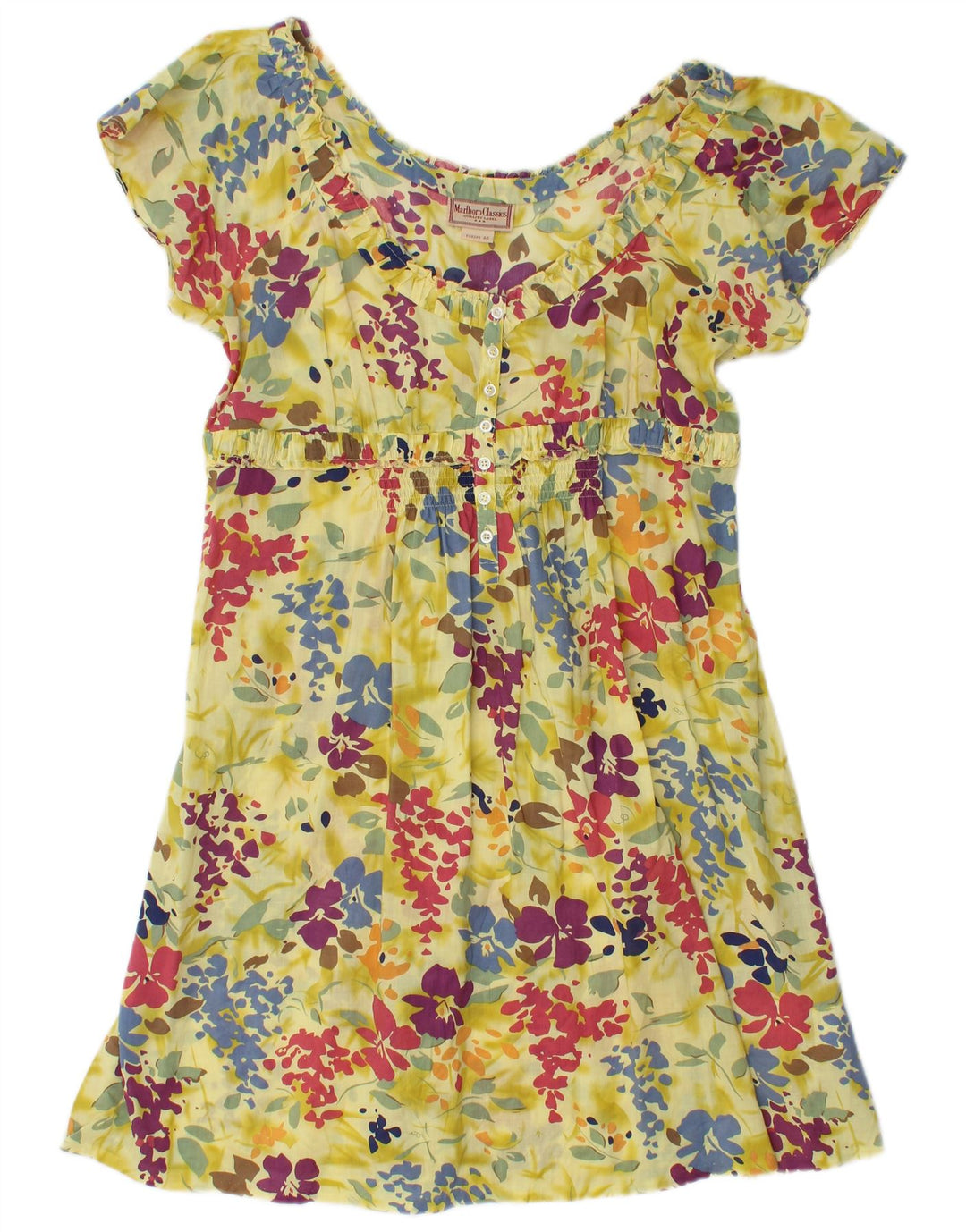 Abito a trapezio da donna Marlboro Classics con volant IT 46 Grande floreale giallo