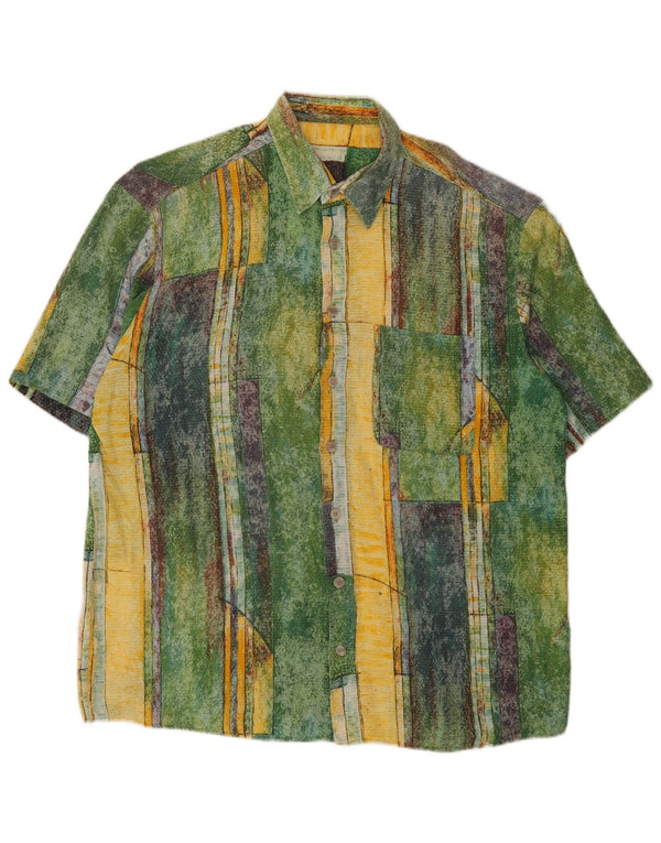 Camicia a maniche corte vintage da uomo con motivo astratto, grande, multicolore