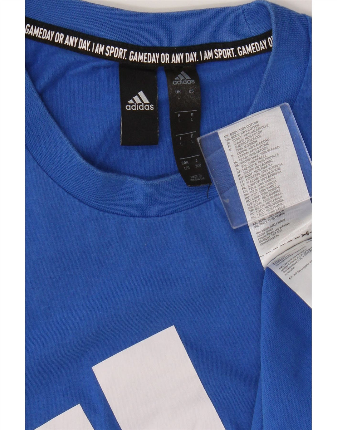 T-shirt grafica da uomo Adidas Top grande in cotone blu