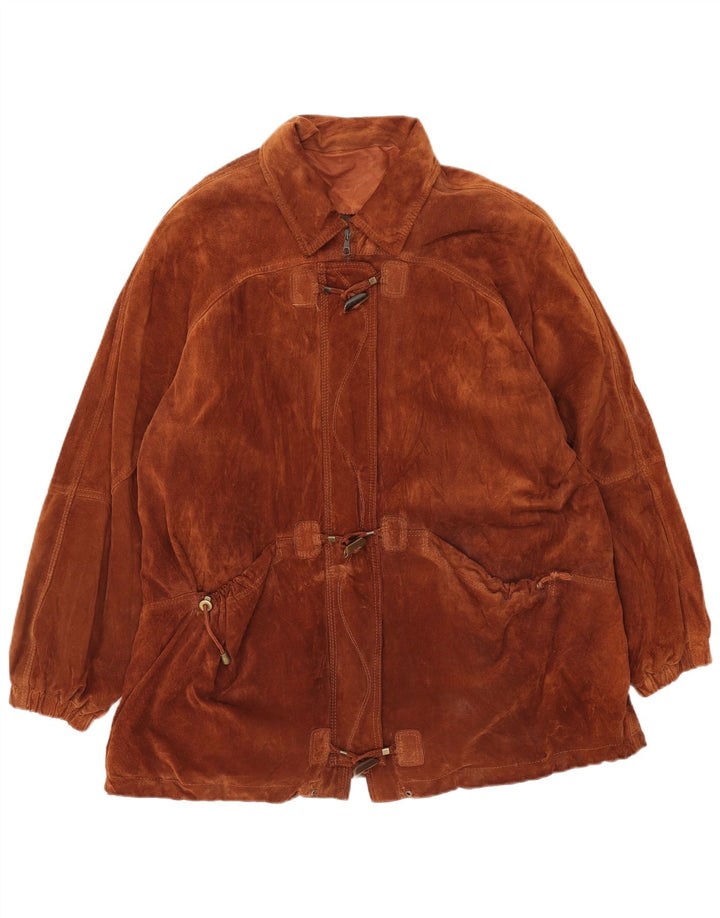 Soprabito oversize in pelle scamosciata da donna Michel IT 50 XL in pelle marrone