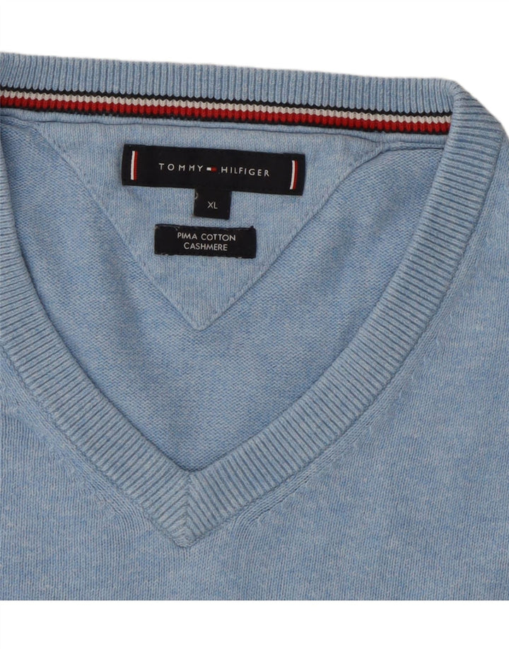 TOMMY HILFIGER Maglione da uomo con scollo a V XL in cotone blu