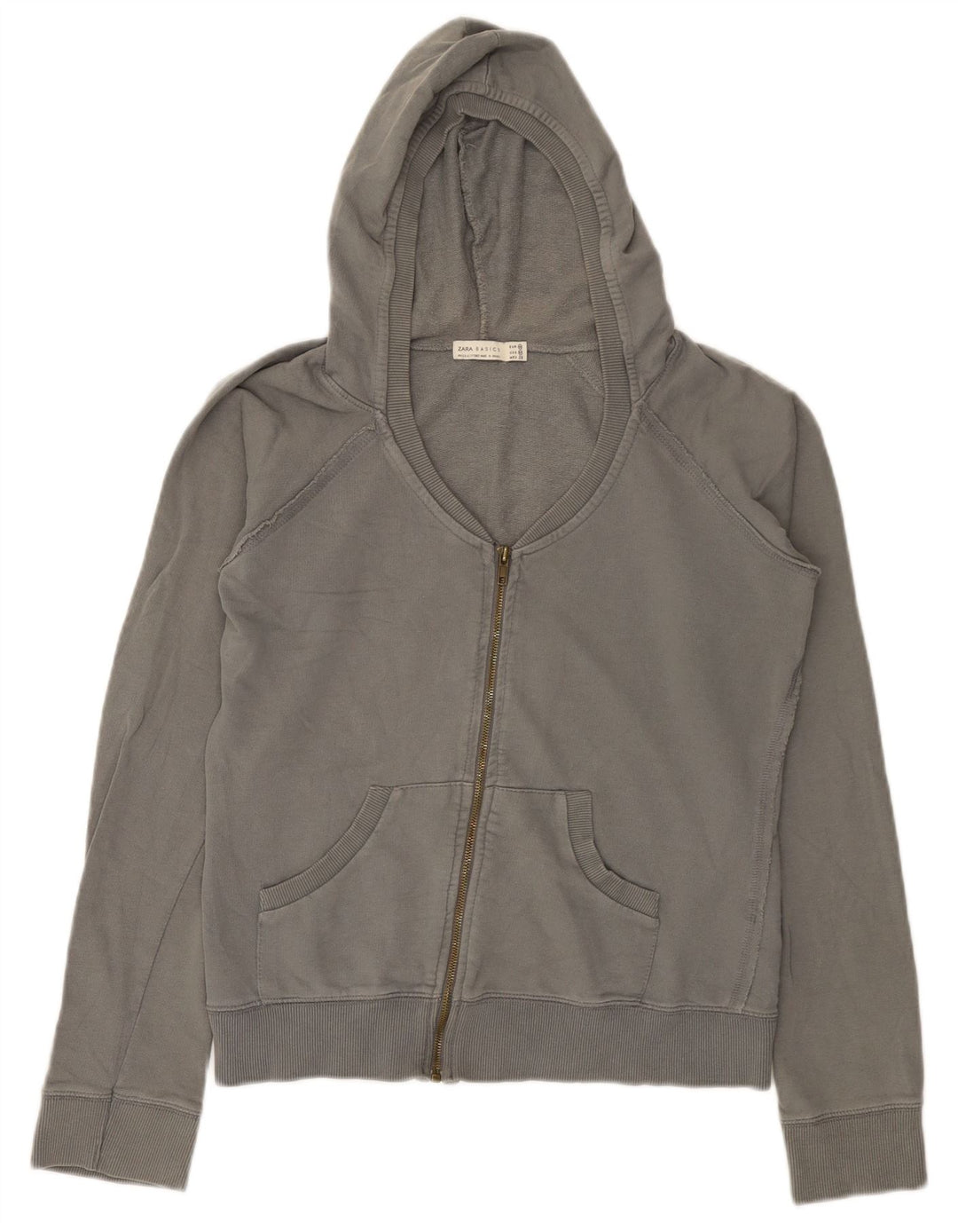 Maglione con cappuccio e zip da donna Zara UK 14 Cotone grigio medio