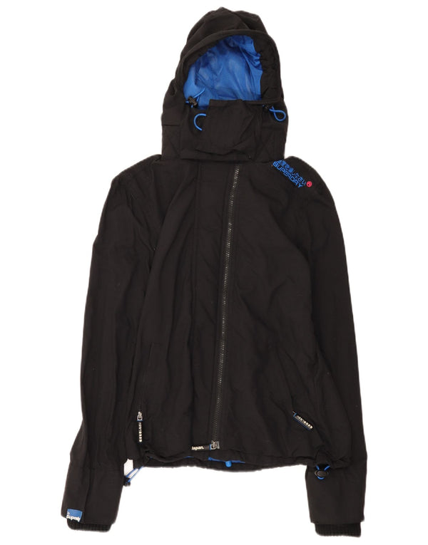 Giacca antipioggia da donna con cappuccio Superdry Windcheater UK 14 nylon nero medio