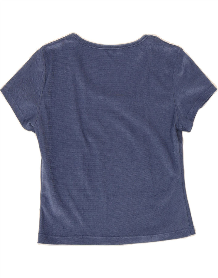 VINTAGE Womens Slim Fit T-Shirt Top UK 12 Medium Blue Polyester Vintage Vintage and Second-Hand Vintage from Messina Hembry 