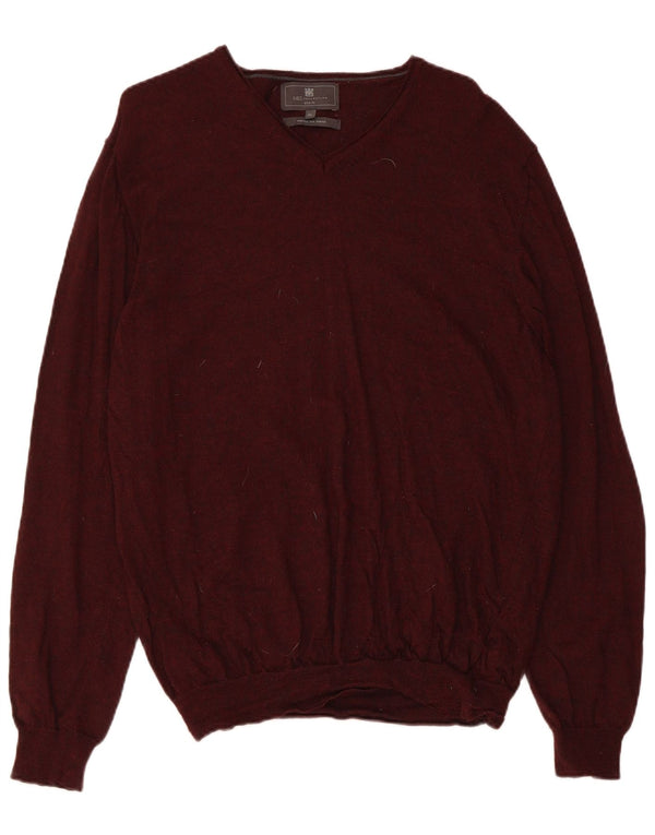Maglione da uomo Marks & Spencer slim fit con scollo a V XL in lana merino marrone