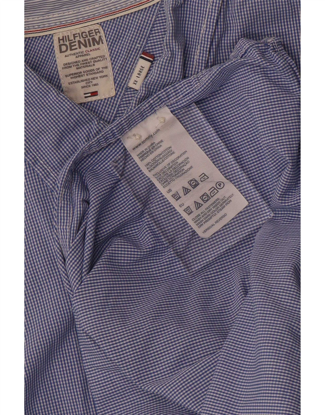 Camicia da uomo Tommy Hilfiger 2XL cotone a quadretti blu