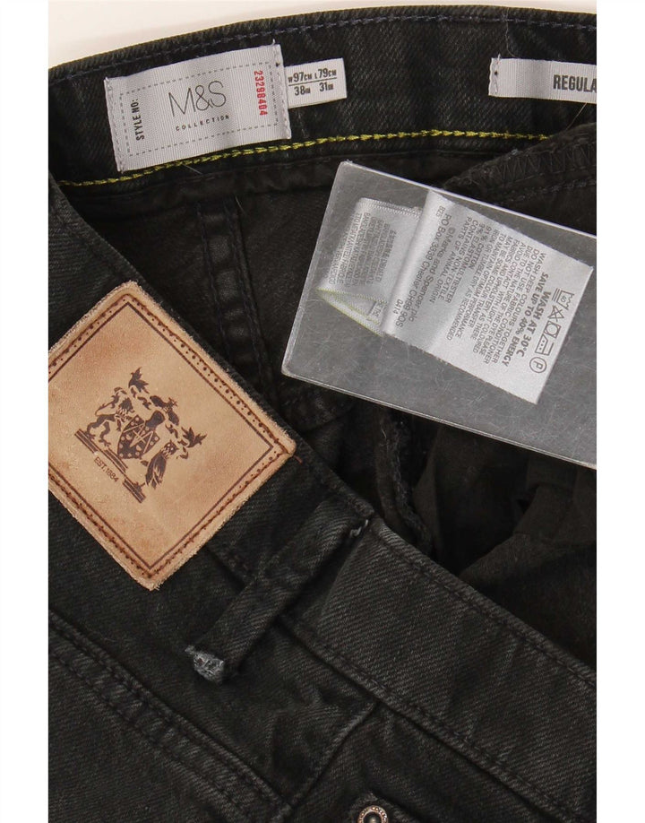Jeans dritti vestibilità regolare da uomo Marks & Spencer W38 L31 cotone nero