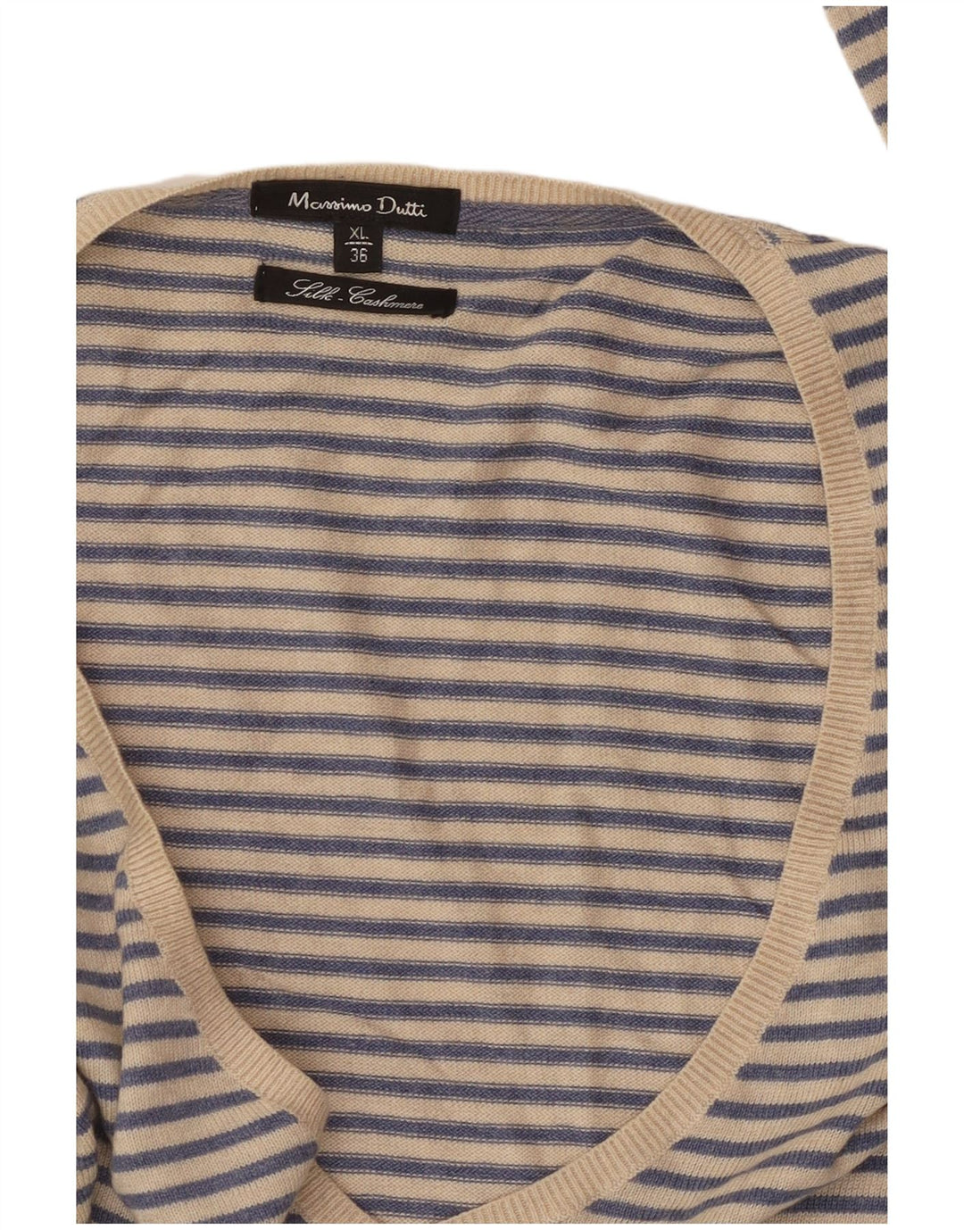 MASSIMO DUTTI Maglione da donna con scollo a V UK 18 XL Cashmere a righe blu