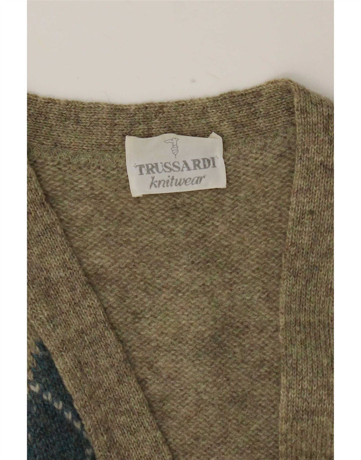 Maglione cardigan da uomo Trussardi grande kaki a rombi/diamante