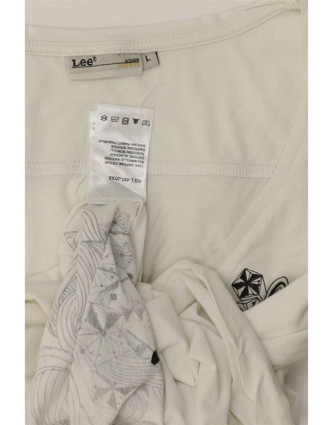 Lee Top da donna manica 3/4 UK 16 grande cotone bianco