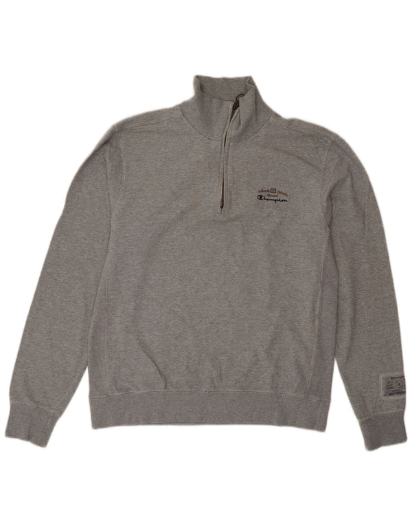 Felpa Champion da uomo con zip e collo, in cotone grigio medio