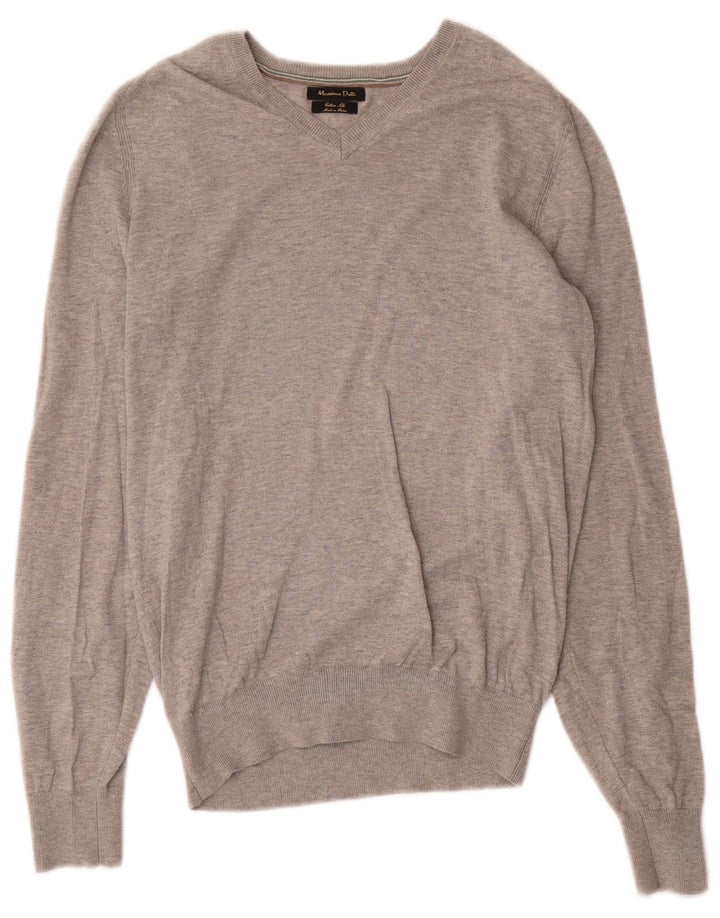 Massimo Dutti Maglione da uomo con scollo a V piccolo cotone chiazzato grigio