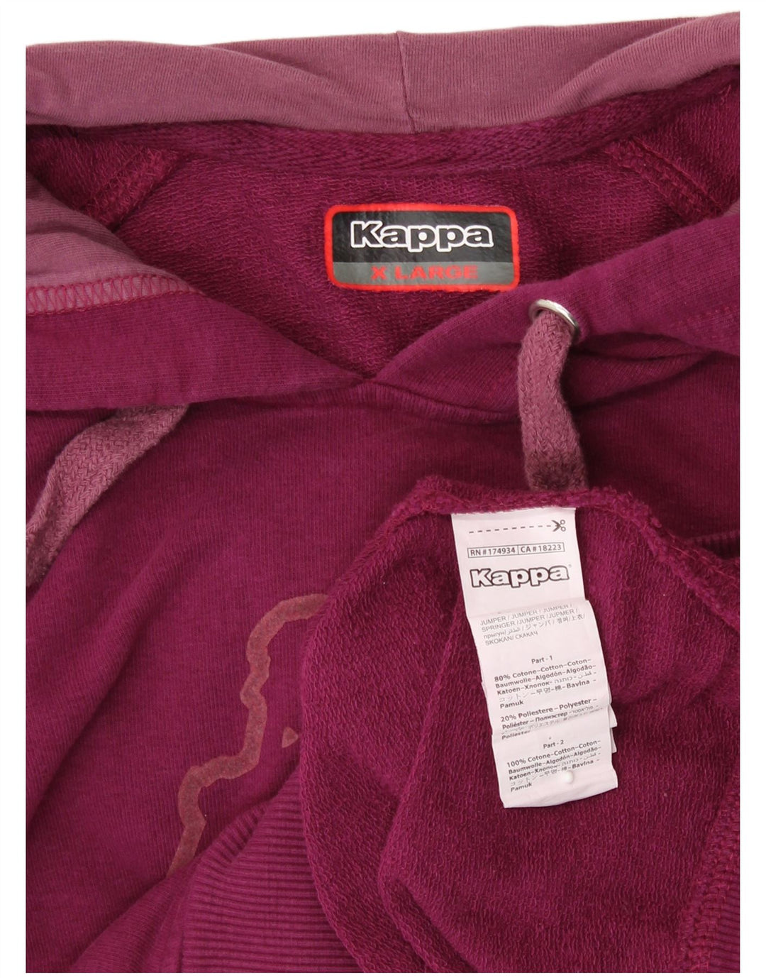 Maglione con cappuccio grafico da donna KAPPA UK 18 XL cotone bordeaux