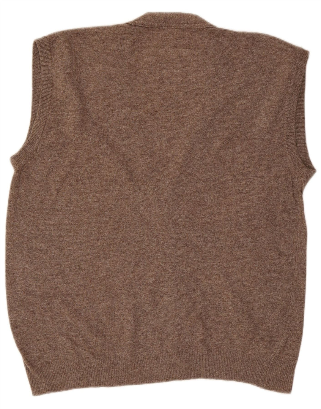 Maglione cardigan senza maniche vintage da uomo grande lana marrone a rombi/diamante