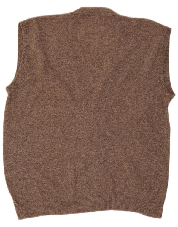Maglione cardigan senza maniche vintage da uomo grande lana marrone a rombi/diamante