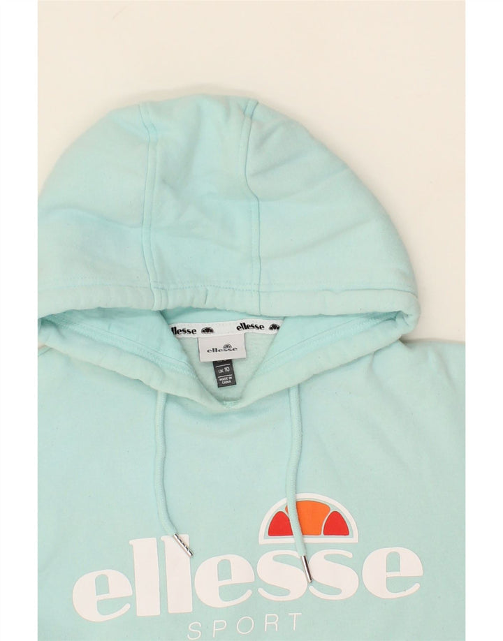 ELLESSE Womens Oversized Graphic Hoodie Jumper UK 10 Small Turquoise Vintage Ellesse and Second-Hand Ellesse from Messina Hembry 