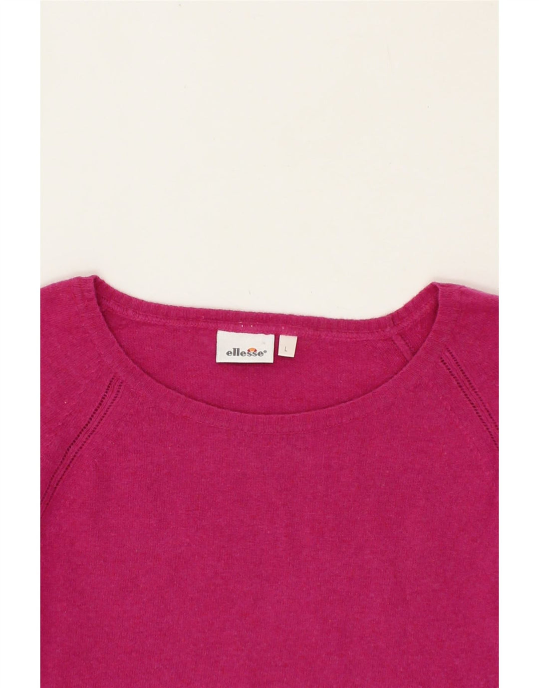 ELLESSE Womens Boat Neck Jumper Sweater UK 14 Large Pink Wool Vintage Ellesse and Second-Hand Ellesse from Messina Hembry 
