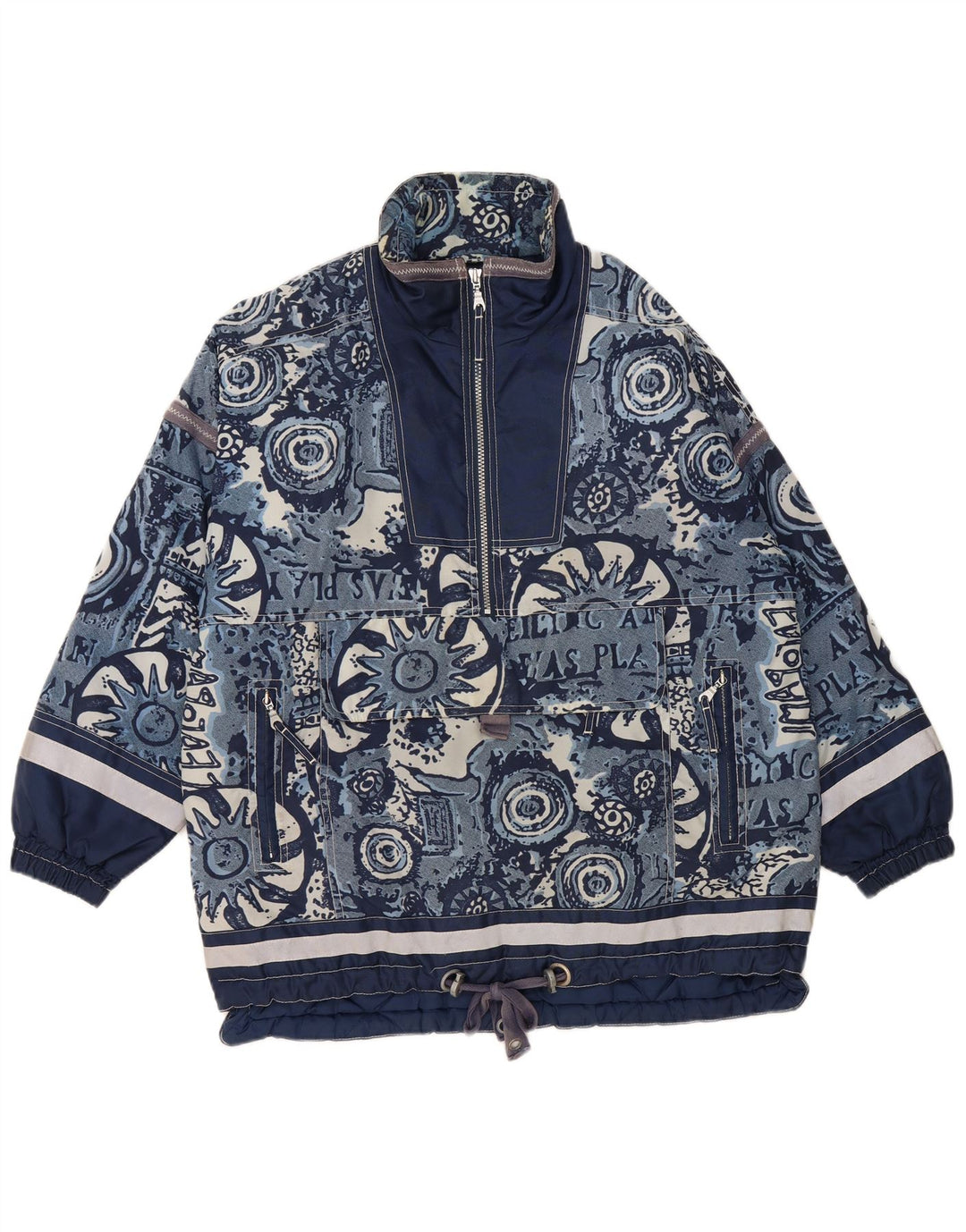 JINGLERS Mens Abstract Pattern Anorak Jacket UK 38 Medium Blue Nylon