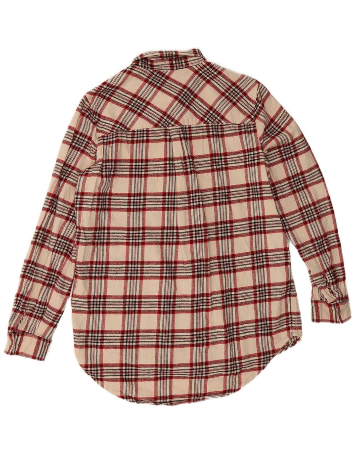 Camicia di flanella oversize da donna Marks & Spencer UK 10 piccolo quadretto beige