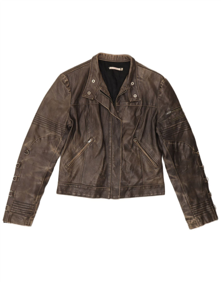 Giacca da corsa vintage in pelle corta da donna IT 42 Marrone medio