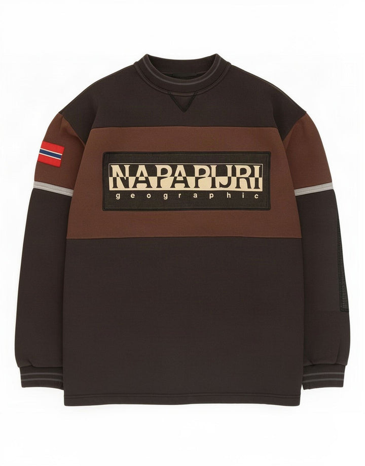 Felpa geografica da uomo Napapijri, maglione color block medio nero