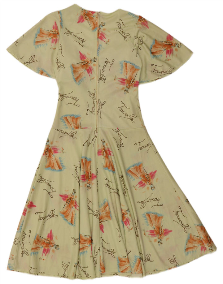 Abito da donna a trapezio con motivo astratto VINTAGE UK 8 piccolo verde