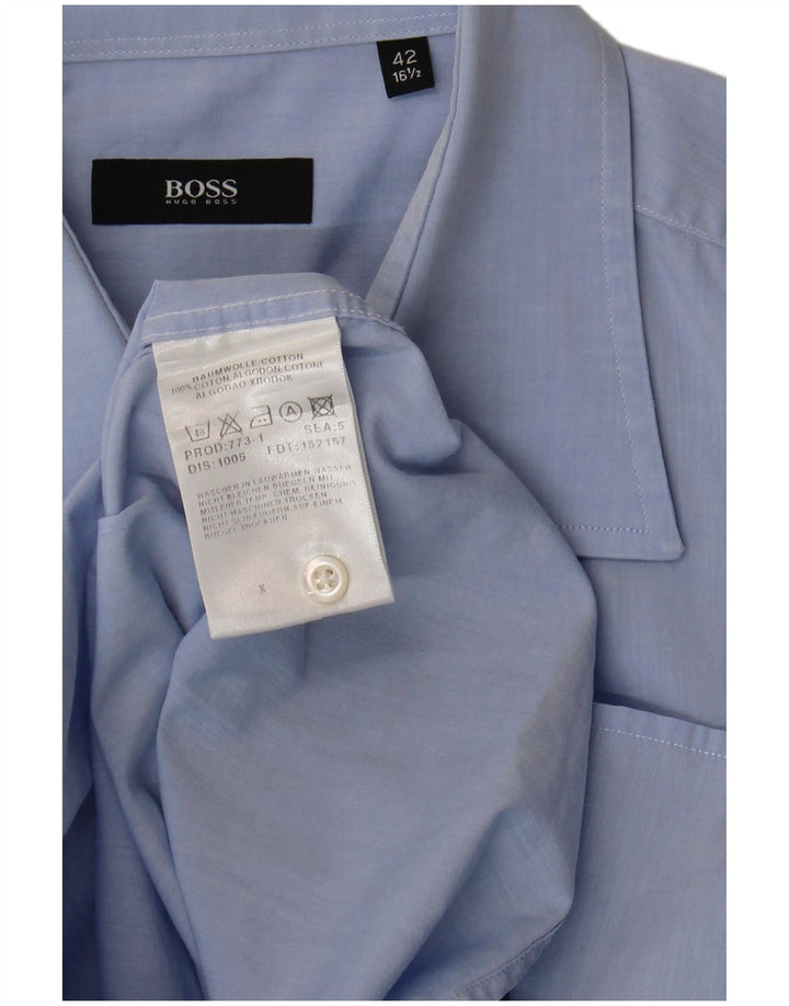 Camicia a maniche corte da uomo HUGO BOSS taglia 16 1/2 42 grande cotone blu