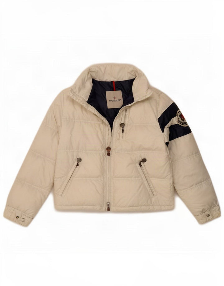 Giacca imbottita con grafica Moncler per ragazze 9-10 anni in poliammide color block bianco
