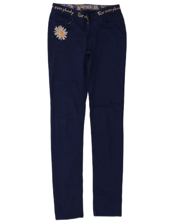 DESIGUAL Womens Graphic Slim Casual Trousers W26 L31  Navy Blue Floral