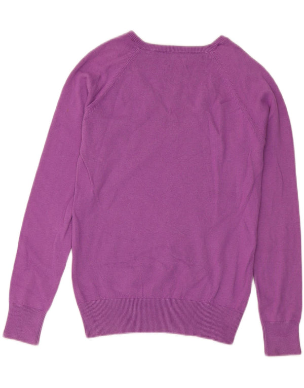 Maglione maglione con scollo a V da donna Zara UK 12 cotone viola medio