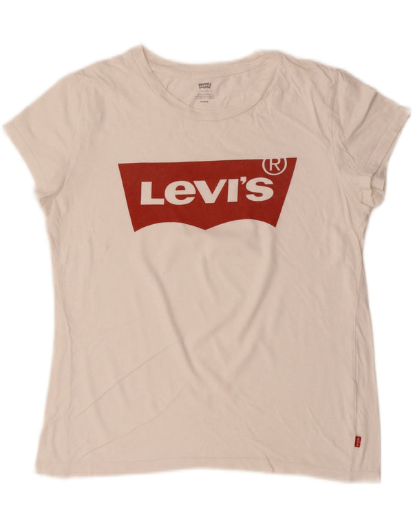 T-shirt grafica da donna LEVI'S Top UK 14 cotone bianco medio